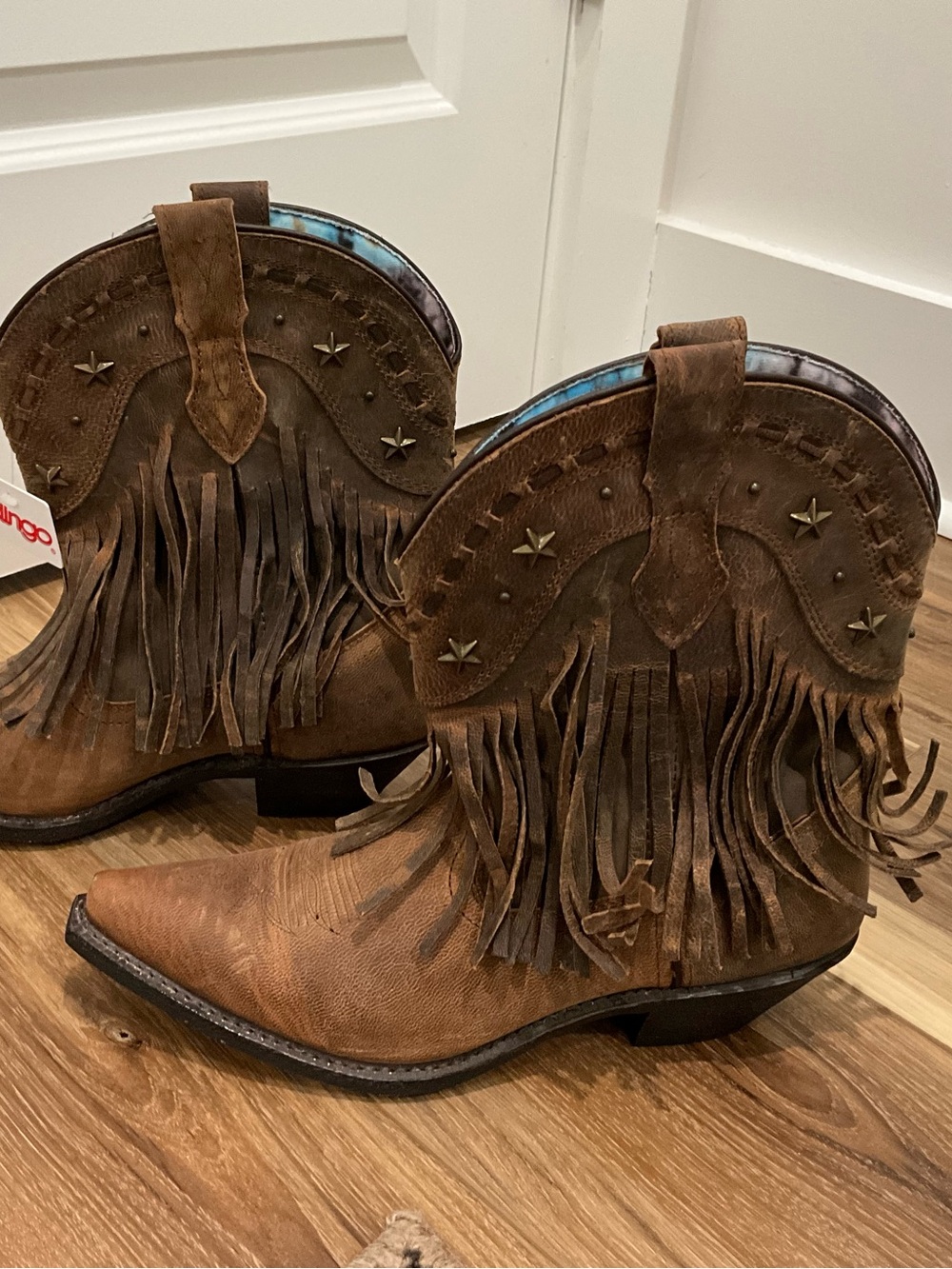 Women’s Dingo Brown Distressed Leather Boots Fringe Star Studs *NEW* Sz 9.5